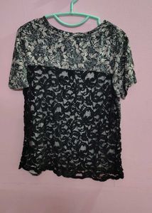 Floral Print T-Shirt with Lace Detail back