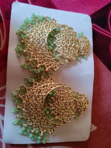 Stunning Gold-toned Earrings with Green Beads