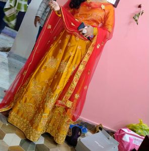 Trending Colour Mustard Red Lehanga ❤️🌼