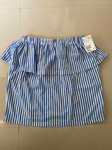 Blue & White Striped Off-Shoulder Top