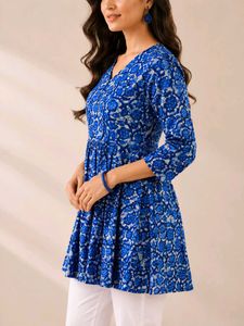 Indigo Printed Cotton short  Kurti
