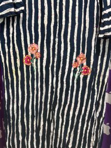 Striped Kurti with Floral Embroidery