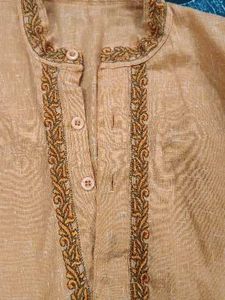 Men's Orange Embroidered Kurta
