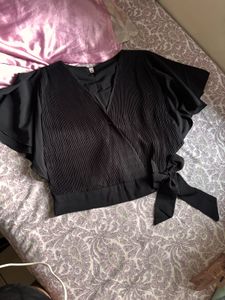 Elegant Black Pleated Wrap Top