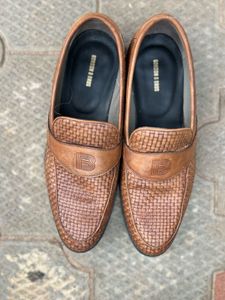 Brown Woven Leather Loafers