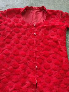 Red Textured Button-Down Top