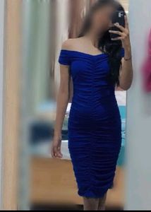 Royal Blue Off-Shoulder Ruched Bodycon Dress
