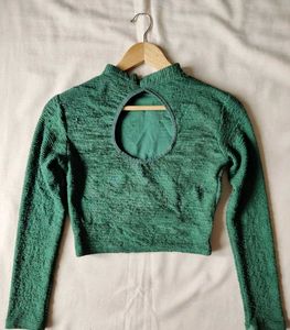 Textured Green Half-Zip Top