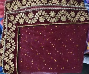 Red Embroidered  Dupatta with Heavy Border