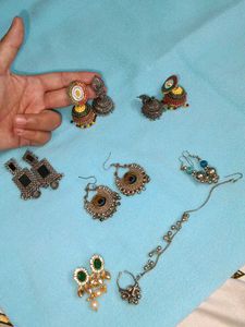 Assorted Ethnic Earrings & Maangtika Set