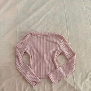 Ribbed V-Neck Lace Trim Top