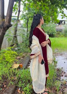 Elegant Velvet Kurta Set with Dupatta