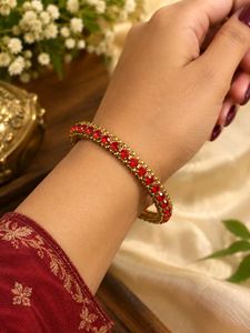 Gold-Tone Red Stone Designer Bangle for Women