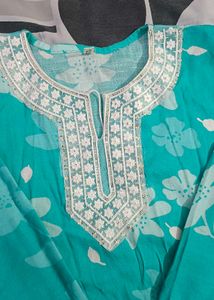 Beautiful Teal Floral Short Kurti