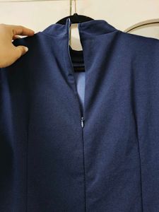 Navy Blue Dress with Sheer Sleeves
