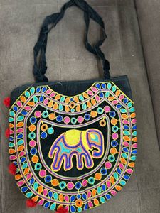 Boho Elephant Embroidered Tote Bag