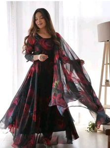 red and black anarkali suit