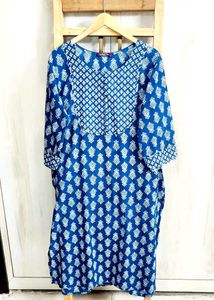 Blue Printed Cotton Kurti Size-46