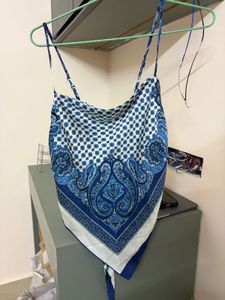 Shein Paisley Print Navy Blue Bandana Top