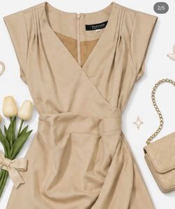Elegant Beige Wrap Dress