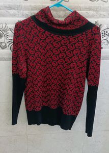 Elegant Rose Pattern Turtleneck Sweater