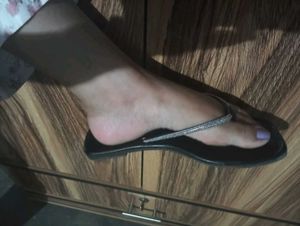 Women's Black Embellished Flip-Flops