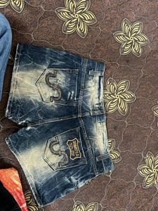 Distressed Blue Denim Shorts