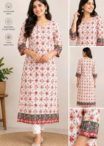 Trendy White Ethnic Print Kurta