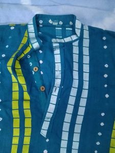 Teal &amp; Yellow Striped Kurta