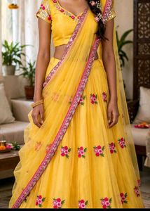 Vibrant Yellow Embroidered Lehenga Choli Set
