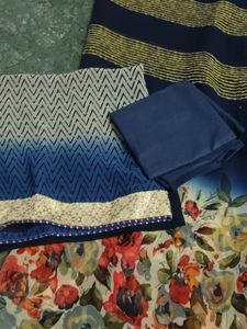 Navy Blue Floral Print Saree