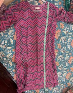 Fabindia Pink Chevron Print Cotton Kurta