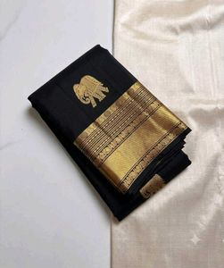 Elegant Black Saree with Gold Elephant Motif