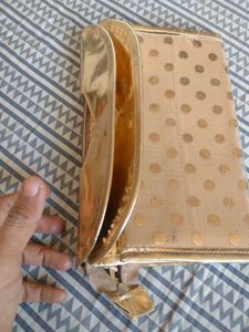 unused foldable large Gold Polka Dot pouch