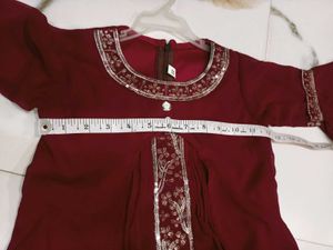 Girls' Maroon Embroidered Kurta Set