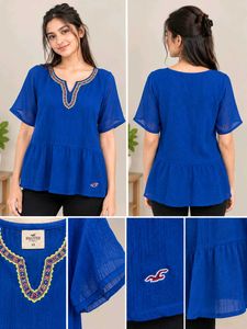 💙 Hollister Blue Embroidered Peplum Top 💙
