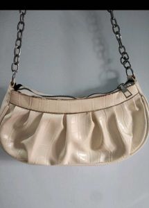 Cream Croc Embossed Shoulder Bag