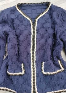 Elegant Textured Navy Blue tweed knit Jacket