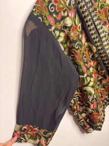 Embroidered Black Cropped Jacket