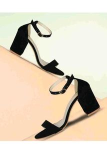 Black Block Heel Ankle Strap Sandals
