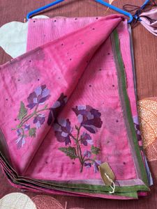 vintage half Pink Floral Print Saree