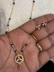 Elegant CZ & Ruby Necklace & Earrings Set