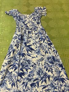 Blue Floral Off-Shoulder Dress
