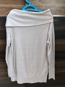 Cream Off-Shoulder Long Sleeve Top