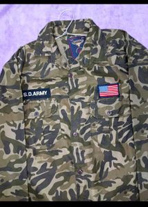 Camo Button-Down Shirt with Patches