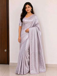 Elegant Silver Brocade Saree with Blouse -new item
