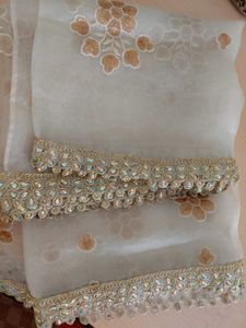 Ivory/Off-White Gold Embroidered Dupatta