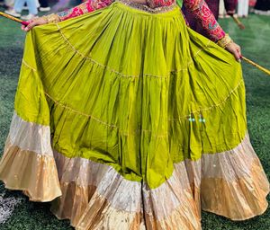 Flowy Tiered Ethnic Skirt with Metallic Border