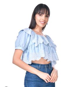 Cute Blue Ruffle Crop Top