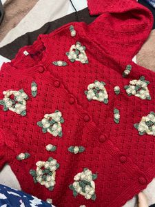 Red Floral Embellished Cardigan (size M)